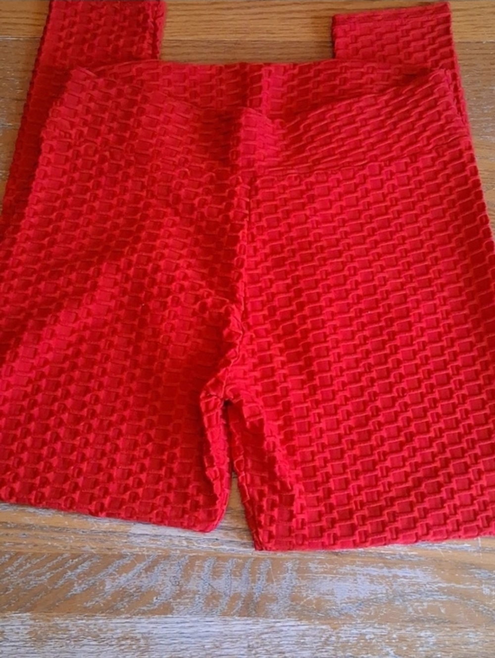 High-Waist Textured Leggings in Red Size XL